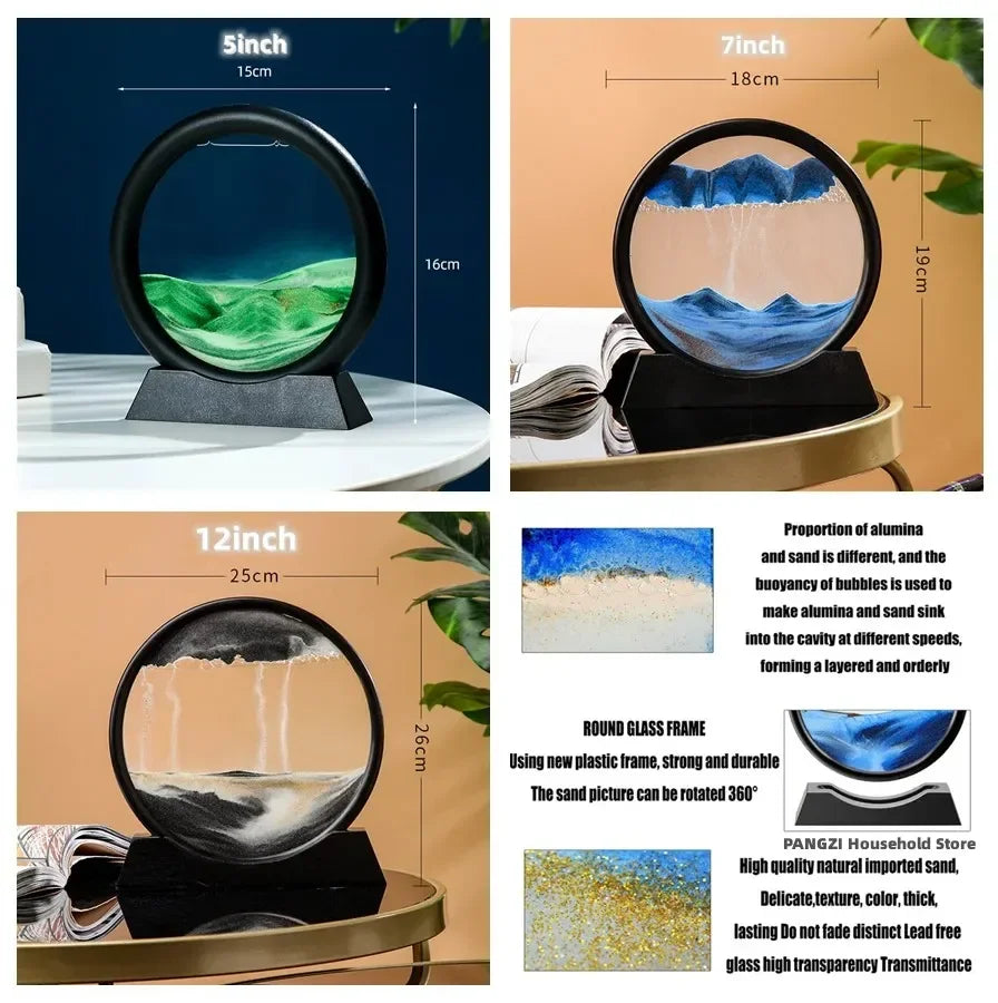 3D Moving Sand Art Picture Round Glass Deep Sea Sandscape Hourglass